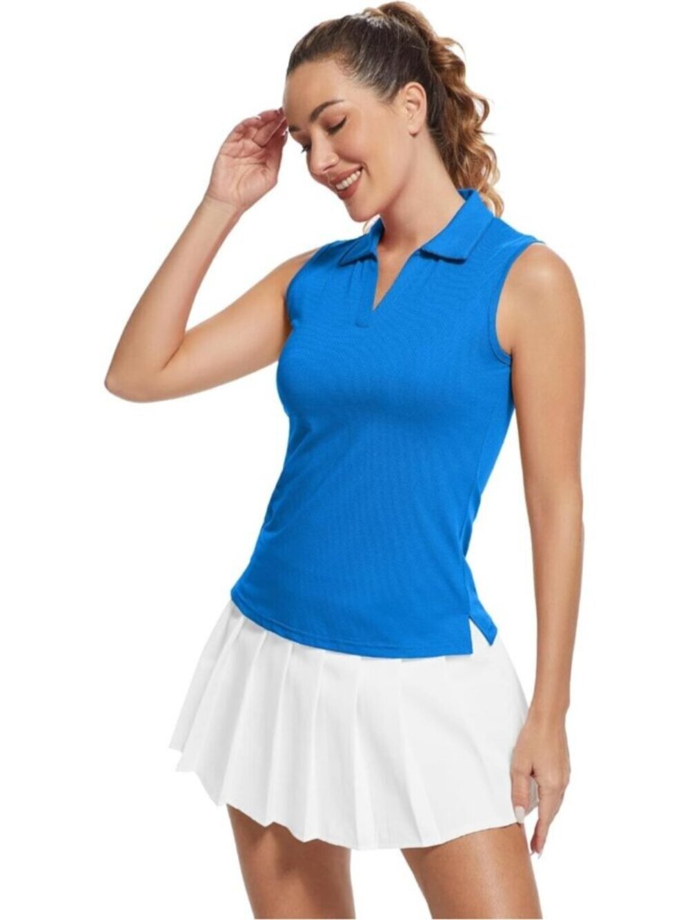 Women's Lake Blue Sleeveless Golf Shirts Quickly Dry Tennis Polo Lightweight